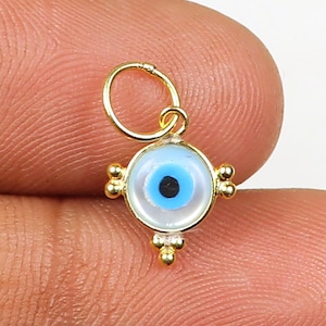 18k Solid Gold Evil Eye Charm: Mother of Pearl Pendant