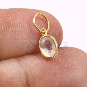 Handmade 18k Gold Rose Quartz Charm Pendant: Dainty Oval Stone