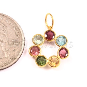 Handmade 18k Gold Multi Tourmaline Charm Pendant