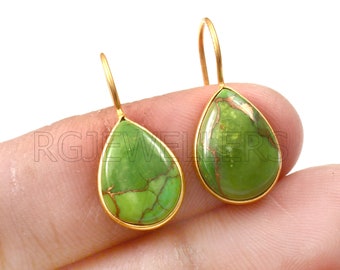 Handmade 14K Gold Copper Turquoise Dangle Earrings: Boho Style