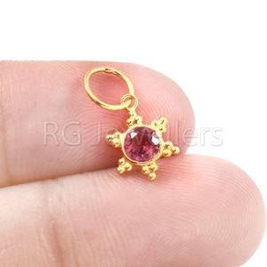 Handmade 18k Gold Pink Tourmaline Charm: Solid Gold Pendant