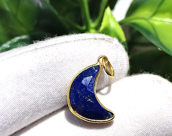 Handmade 18k Gold Lapis Lazuli Pendant - Natural  Moon Gemstone