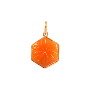 Handmade 18k Gold Carnelian Charm Pendant: Natural Orange Gemstone