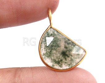 Handmade 18k Gold Moss Agate Charm: Dainty Gold Pendant