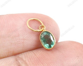 Emerald Gold Charm, Solid 18k Gold Charm, Dainty Charm, Handmade Charm Pendant, Gemstone Charm, Birthstone Charm, Emerald Charm