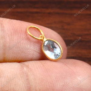 Blue Topaz Gold Charm, Solid 18k Gold Charm, Dainty Charm, Handmade Charm Pendant, Gemstone Charm, Birthstone Charm, Blue Topaz Gold Charm
