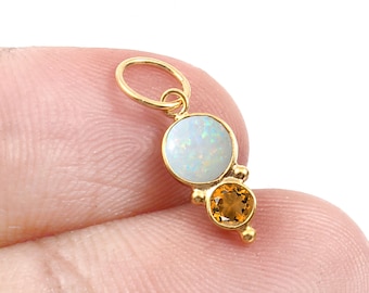 18k Gold Opal and Citrine Charm: Handmade Gemstone Pendant