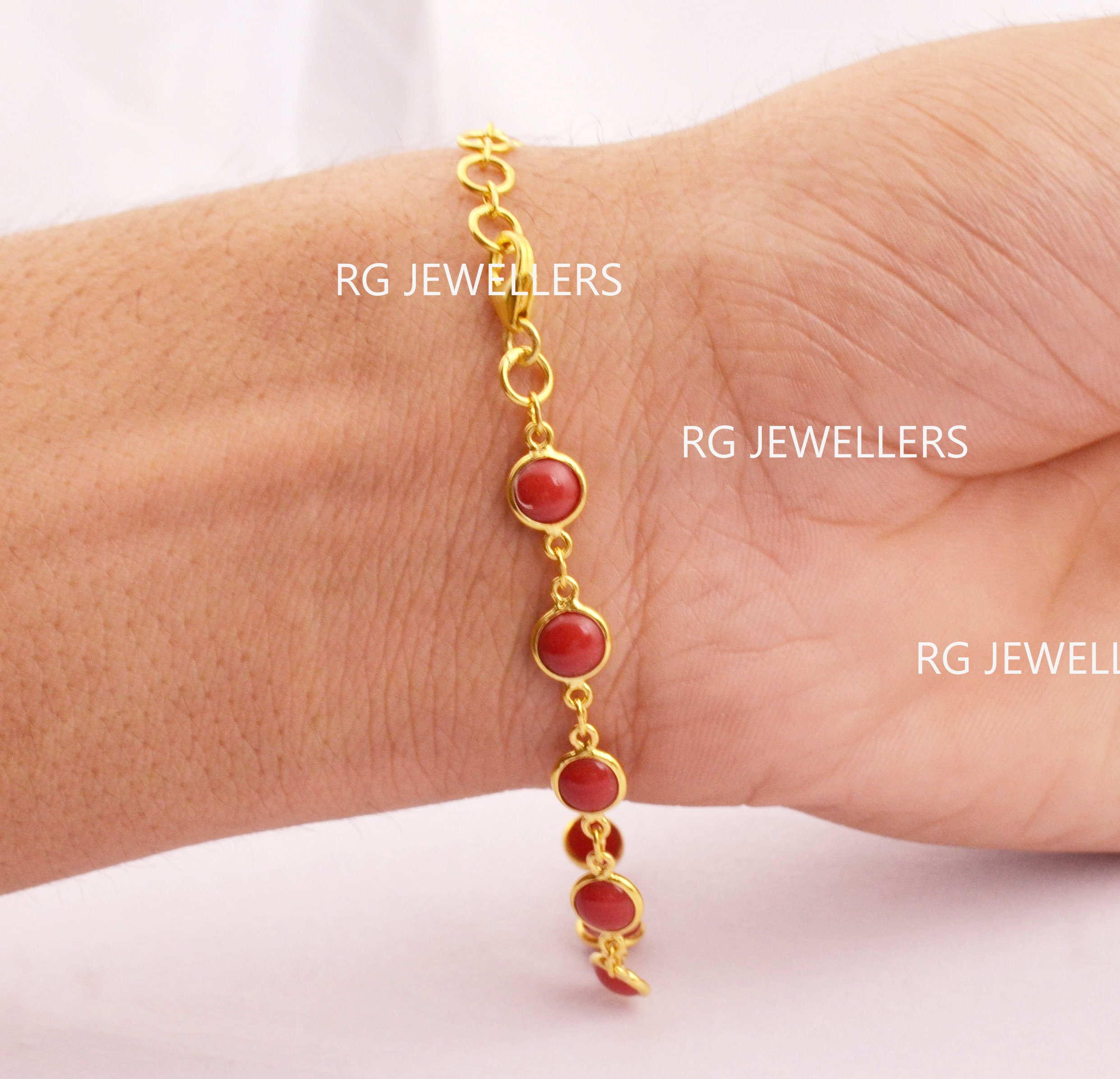 Bracelet Red Coral Link in Gold | Jovon Venice