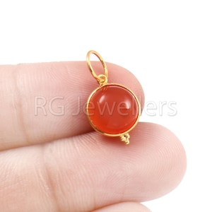 Handmade 18k Gold Carnelian Charm: Natural Red Stone Pendant