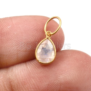 Handmade 18k Gold Rainbow Moonstone Charm: Dainty Gold Pendant