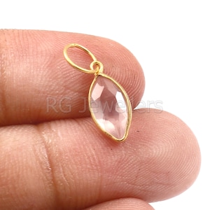 Handmade 18k Gold Rose Quartz Charm: Dainty Marquise Pendant
