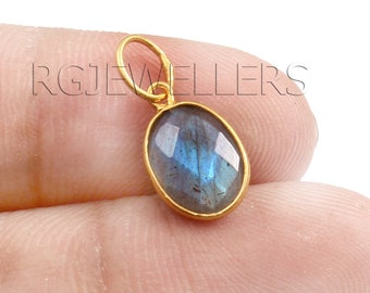 18k Solid Gold Labradorite Charm: Handmade Dainty Pendant