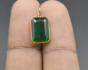 Handmade 18k Solid Gold Emerald Charm: Octagon Lab Created Green Pendant