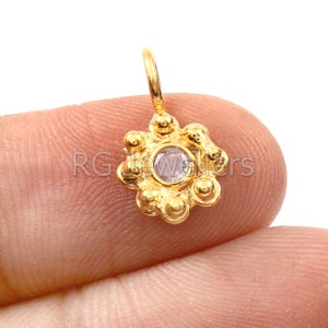 Handmade 18k Gold Charm: Dainty Rose Cut Diamond Pendant