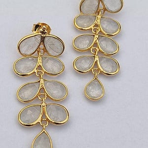Rainbow Moonstone Chandelier Earrings: 925 Sterling Silver, Gold Plated, Boho Handmade