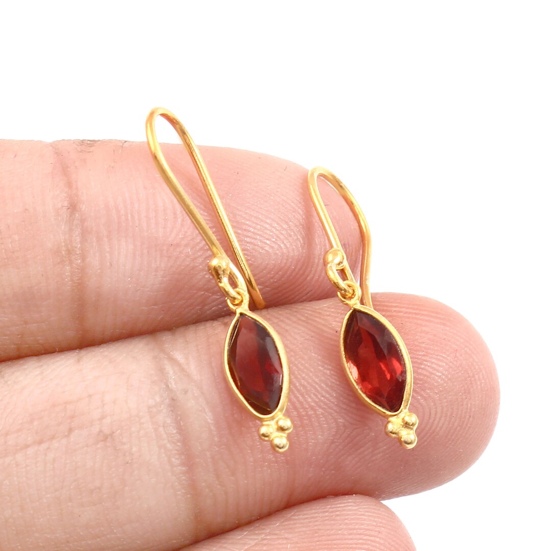 Natural Gold Earring, Solid 18K Gold Earring, Red Dangle