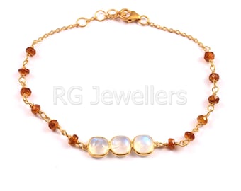 Handmade 18k Gold Moonstone & Kyanite Beaded Bracelet