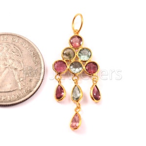 Handmade 18k Gold Multi Tourmaline Charm Pendant