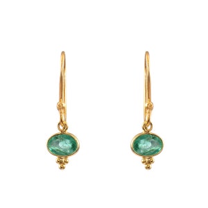 Natural Emerald Gold Earring, Solid 14K, 18K Gold Earring, Emerald Dangle Earring, Handmade Gold Earring, Dangle Earring, Boho Gold Earring