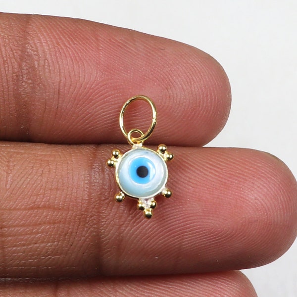 Evil Eye Charm, 18k Solid Gold Charm, Mother of Pearl Eye Gold Charm, Charm, Charm Necklace, Charm Pendant, Handmade Gold Charm, Pearl Charm