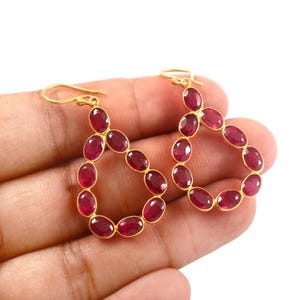 Handmade 18K Gold Ruby Dangle Earrings: Boho Style