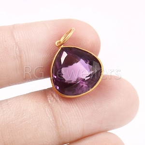 Handmade 18k Gold Amethyst Charm: Faceted Heart Pendant