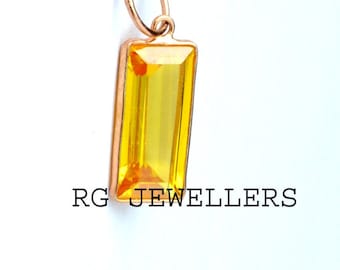 Handmade 18k Rose Gold Citrine Charm: Baguette Gemstone Pendant