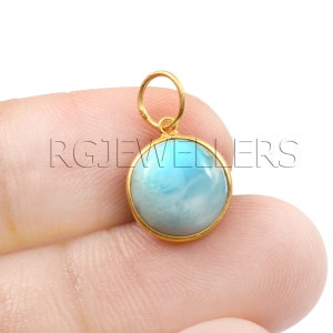 Larimar Gold Charm, 18k Solid Gold Charm, Handmade Charm, Gemstone Gold Cham, Larimar Charm, Dainty Stone Charm Pendant, Charm Neckless