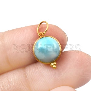 Larimar Gold Charm, 18k Solid Gold Charm, Handmade Charm, Gemstone Gold Cham, Larimar Charm, Dainty Stone Charm Pendant, Charm Neckless