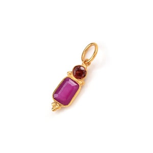 Natural Ruby with Garnet Charm, 18k Gold Charm, Ruby Charm, Solid Gold Charm, Handmade Gold Charm, Gold Charm Pendant, Dainty Gold Charm