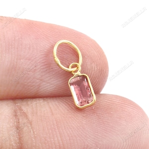 Pink Tourmaline Gold Charm, Solid 18k Gold Charm, Dainty Charm, Handmade Charm Pendant, Gemstone Charm, Birthstone Charm, Tourmaline Charm