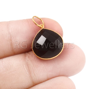 Handmade 18k Gold Black Onyx Charm: Checker Cut Pendant