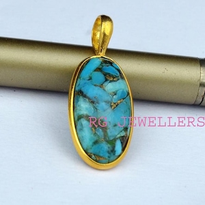 Turquoise Pendant, Solid 18k Gold Charm, Dainty Pendant, Handmade Charm Pendant, Gemstone Charm, natural Blue Copper Turquoise Gold Pendant