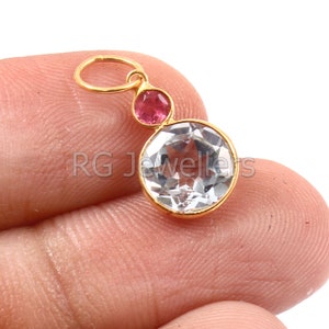 Natural Blue Topaz and Pink Tourmaline Charm, 18k Gold Charm, Blue Topaz Gold Charm, Solid Gold Charm, Handmade Gold Charm, Charm Pendant