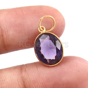 Handmade 18k Gold Amethyst Charm: Natural Oval Pendant