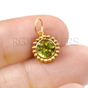 Handmade 18k Solid Gold Peridot Charm: Minimalist Dainty Pendant