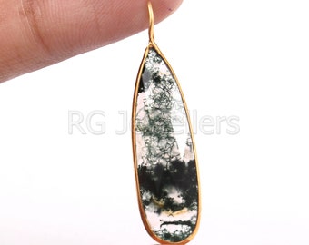 Handmade 18k Gold Moss Agate Charm: Dainty Gold Pendant
