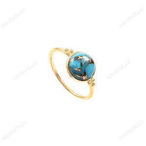 Turquoise Ring, 18k Solid Gold Ring, Handmade Ring, Statement Ring, Blue Copper Turquoise Gold Ring, Gift For Her