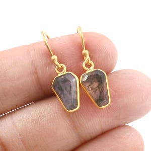 Handmade 18K Gold Moss Agate Dangle Earrings