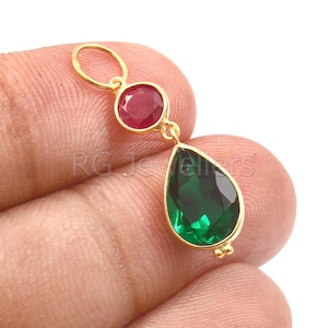 Emerald & Ruby Charm, 18k Gold Charm, Emerald Charm, Solid Gold Charm, Handmade Gold Charm, Gold Pendant, Dainty Gold Charm, Gift for Her
