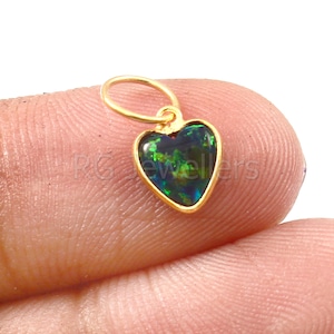 Handmade 18k Gold Heart Charm: Black Bello Opal Pendant