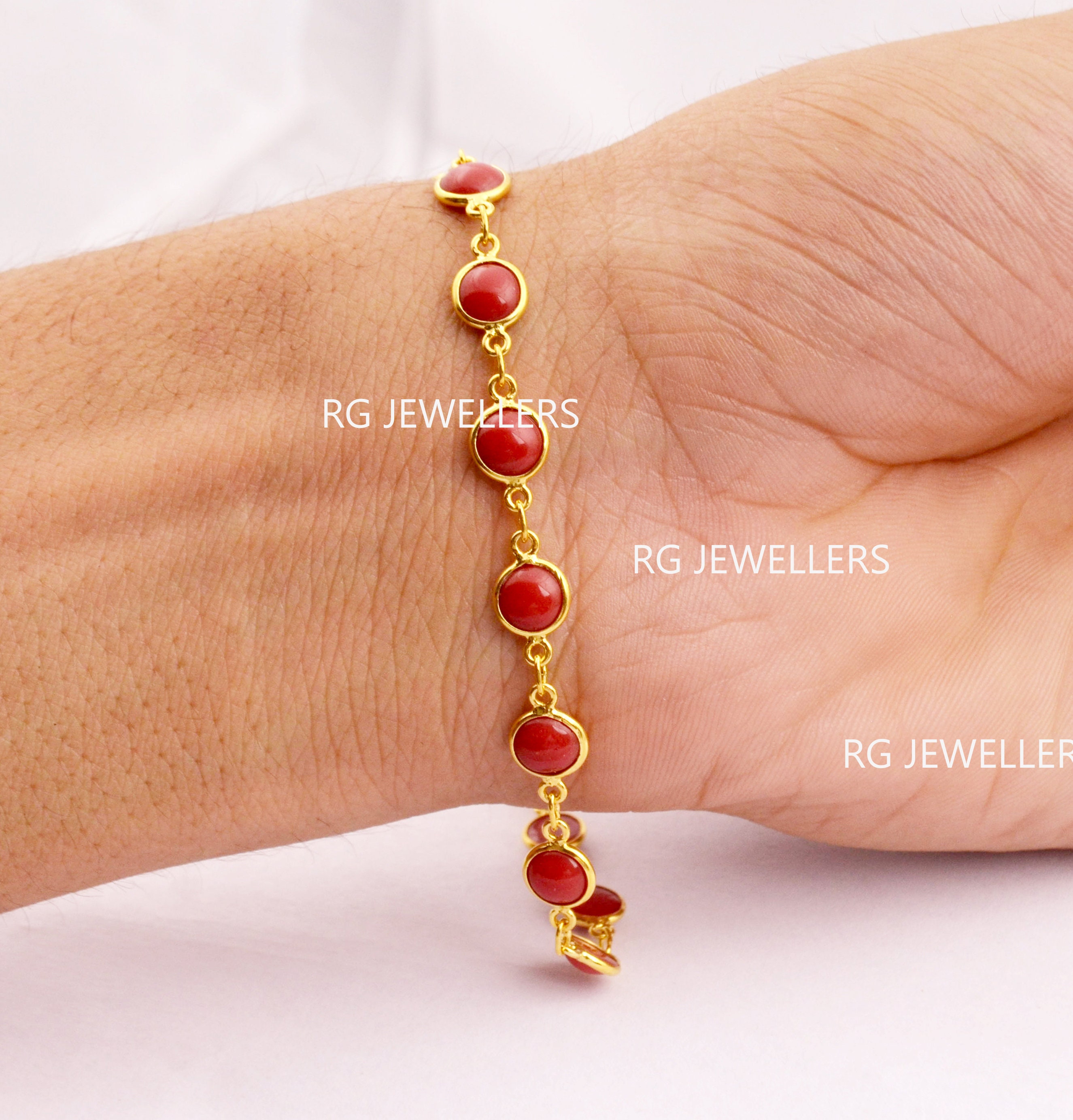 Bracelet Red Coral Link in Gold | Jovon Venice