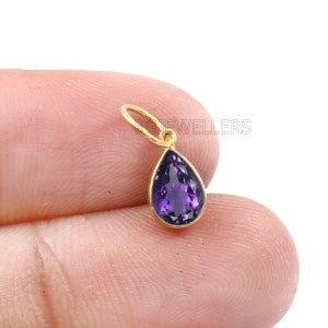 Handmade 18k Gold Amethyst Charm: Dainty Pear Pendant