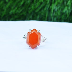 Natural Orange Onyx Ring, 925 Sterling Silver Ring, Birthstone Ring, Orange Onyx Gemstone  Statement Ring , Unisex Ring