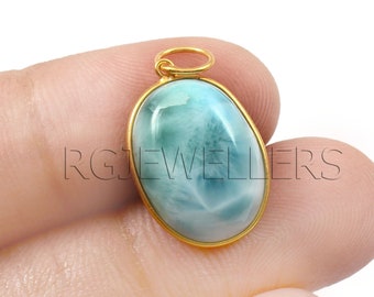 Handmade 18k Solid Gold Larimar Charm Pendant (12x16mm)