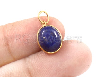 Handmade 18k Gold Lapis Lazuli Charm: Natural Oval Pendant