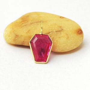 18k  Gold Ruby Charm Pendant: Dainty Handmade Jewelry