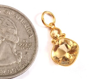 Handmade Natural Citrine 18k Gold Charm Pendant
