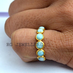 Natural Larimar Ring, Eternity Band Ring, 18k Solid Gold Ring, Larimar Eternity Band Ring, Birthstone Gold Ring, Eternity Ring, Gold Ring
