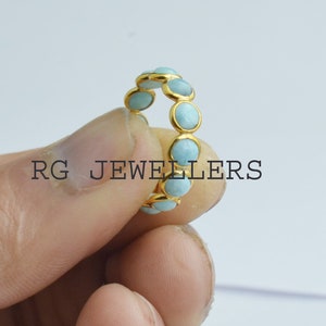 Natural Larimar Ring, Eternity Band Ring, 18k Solid Gold Ring, Larimar Eternity Band Ring, Birthstone Gold Ring, Eternity Ring, Gold Ring